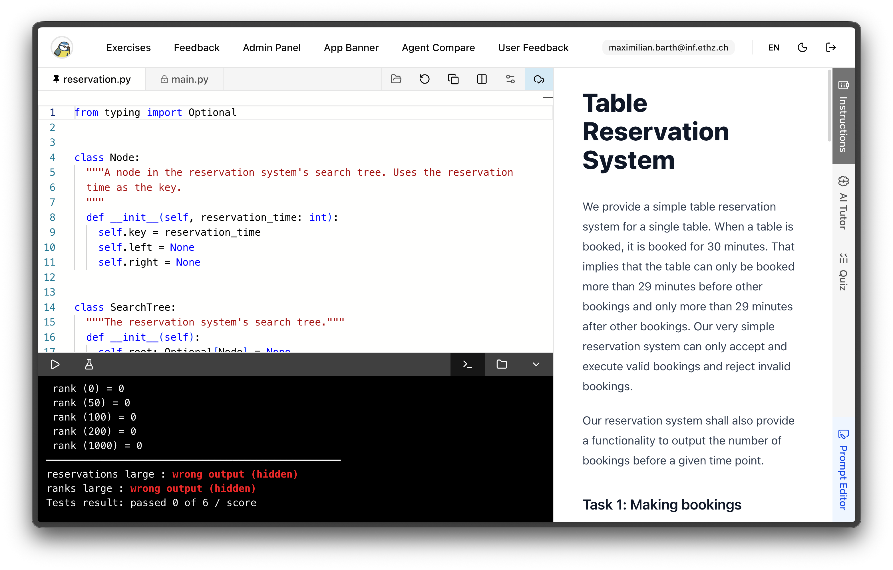 Ente tutor interface beside a programming exercise