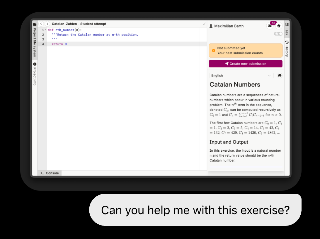 Student asking an AI assistant for help with an exercise