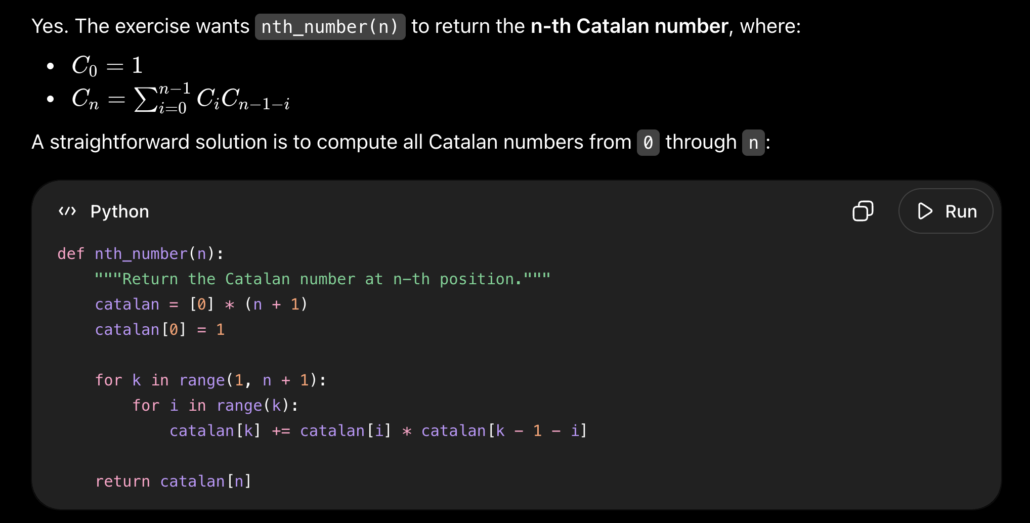 AI assistant returning a complete solution