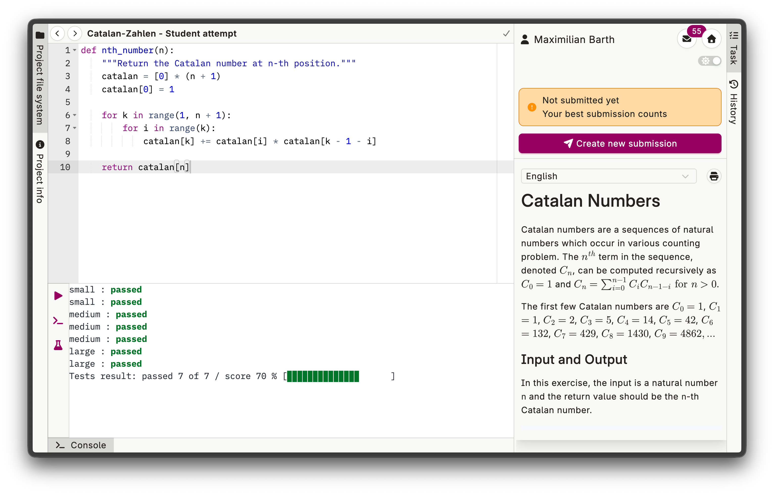 Code submission passing all tests